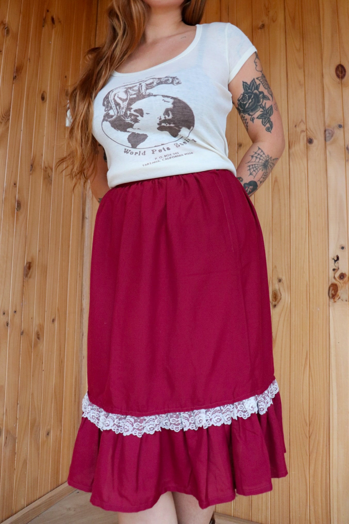 Maroon Midi Prairie Skirt