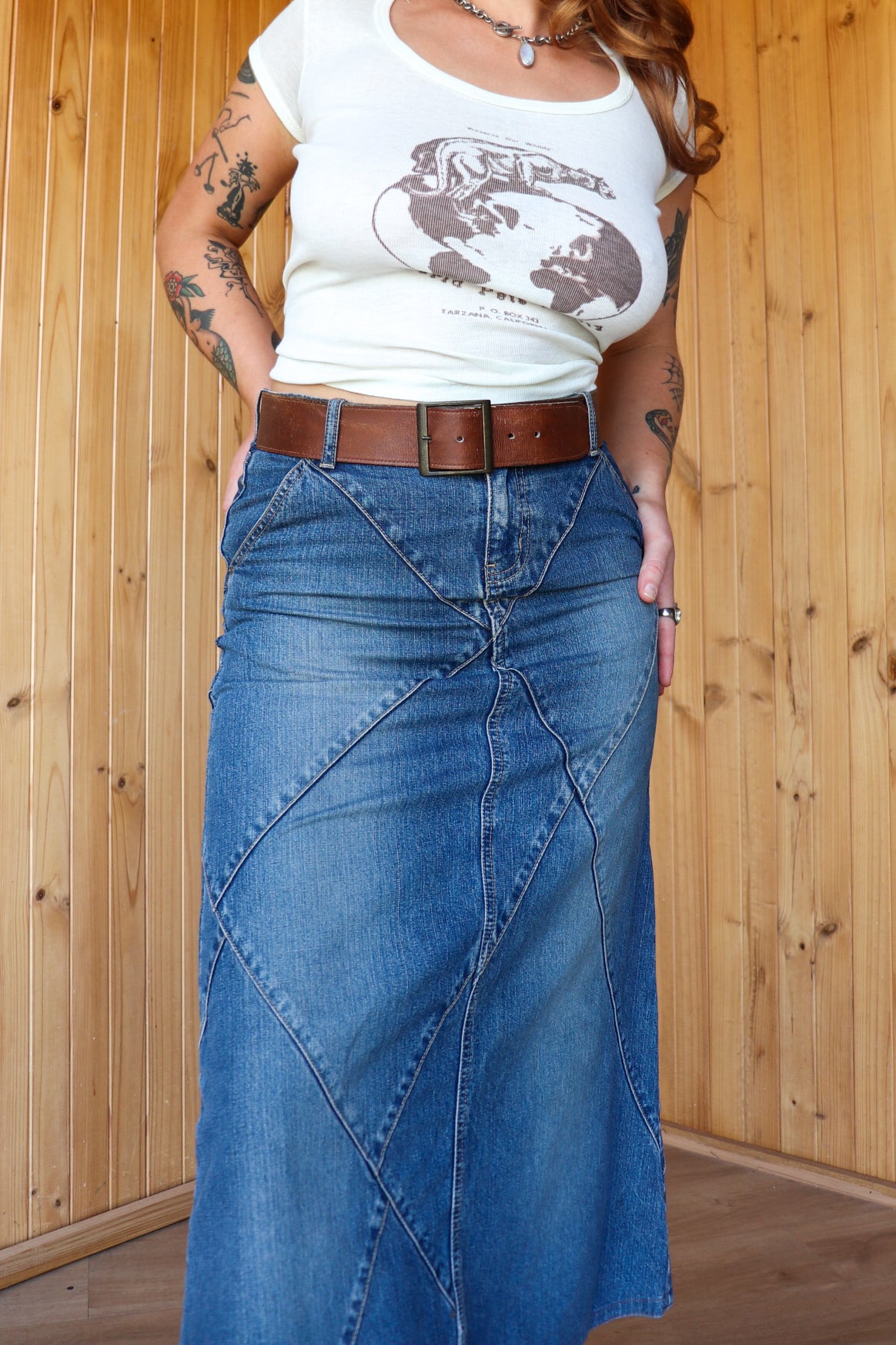 Patchwork Denim Midi Skirt