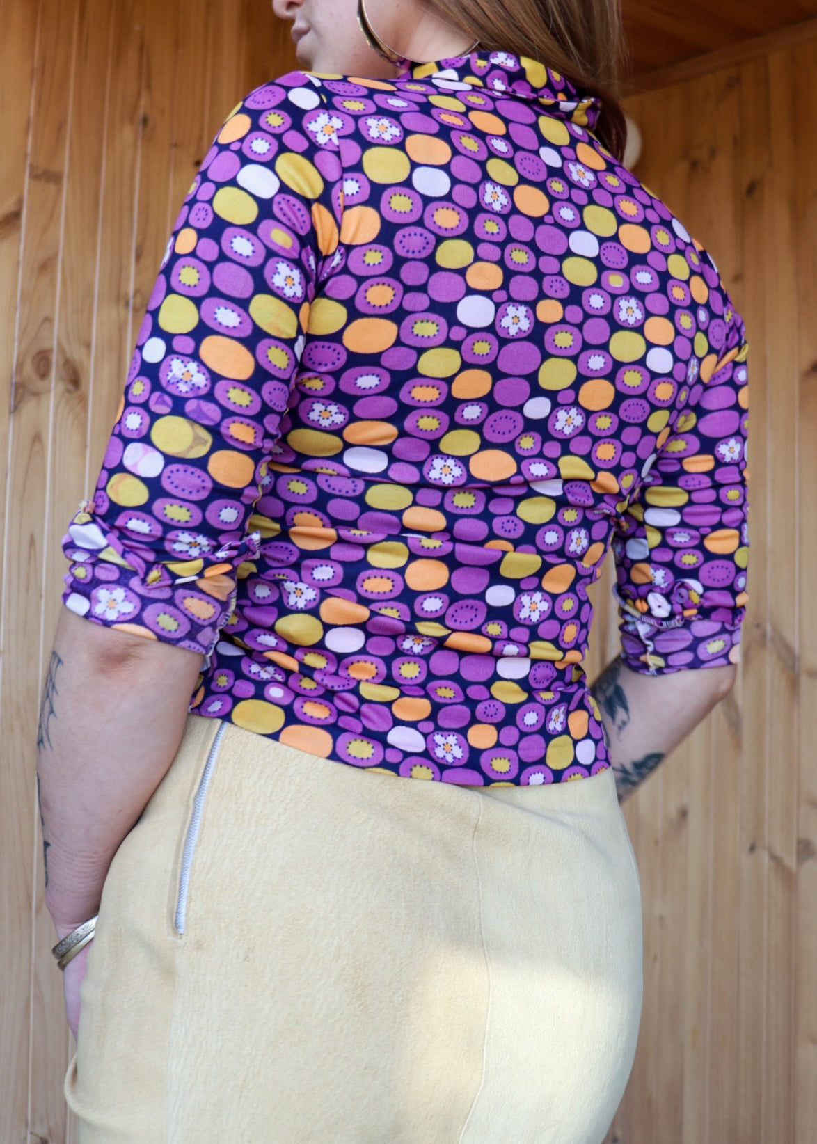 70s Patterned Stretch Blouse