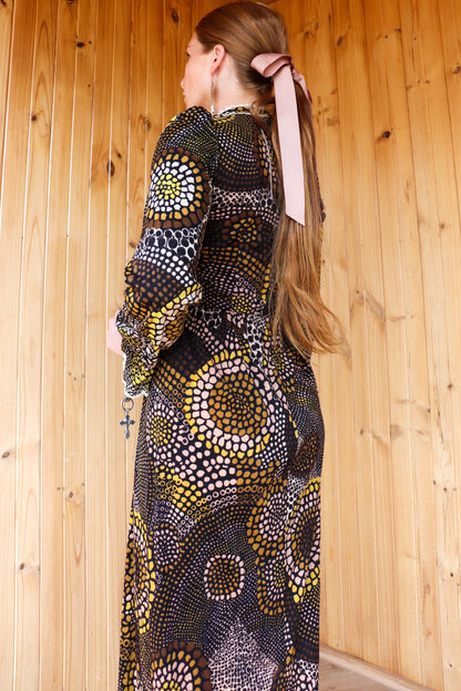 70s Brown Toned Prairie Dress