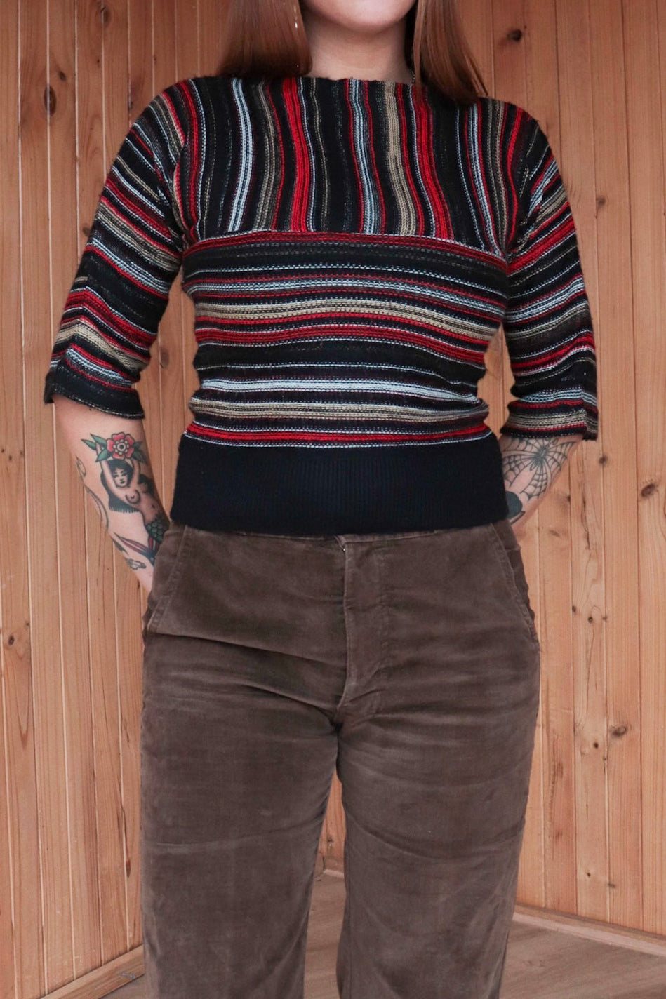 Red & Black Stripe Knit Top