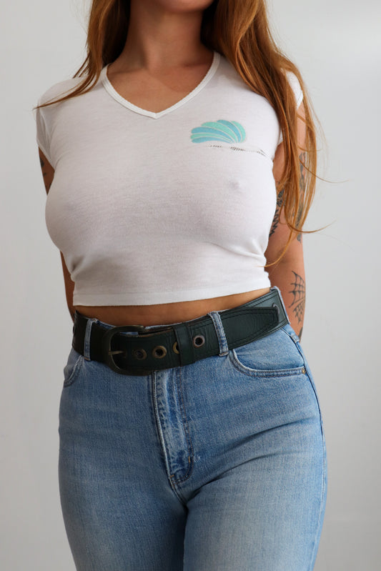 70s Green Leather Belt