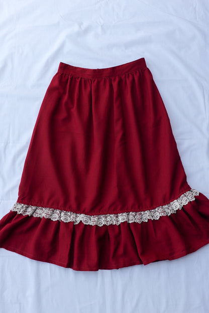 Maroon Midi Prairie Skirt