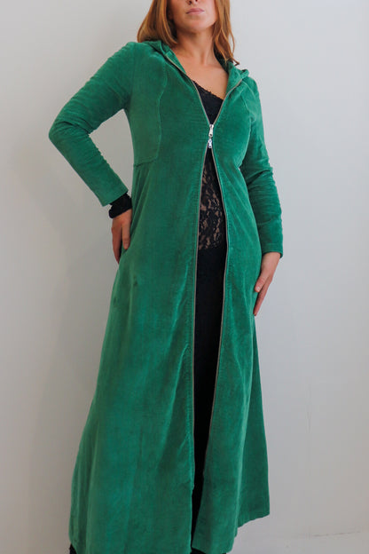 70s Green Corduroy Hooded Dress