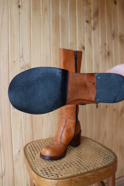 70s Patterned Leather Campus Boots