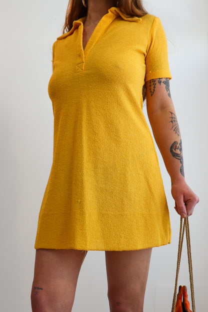 Mustard Yellow Terry Towelling Mini Dress