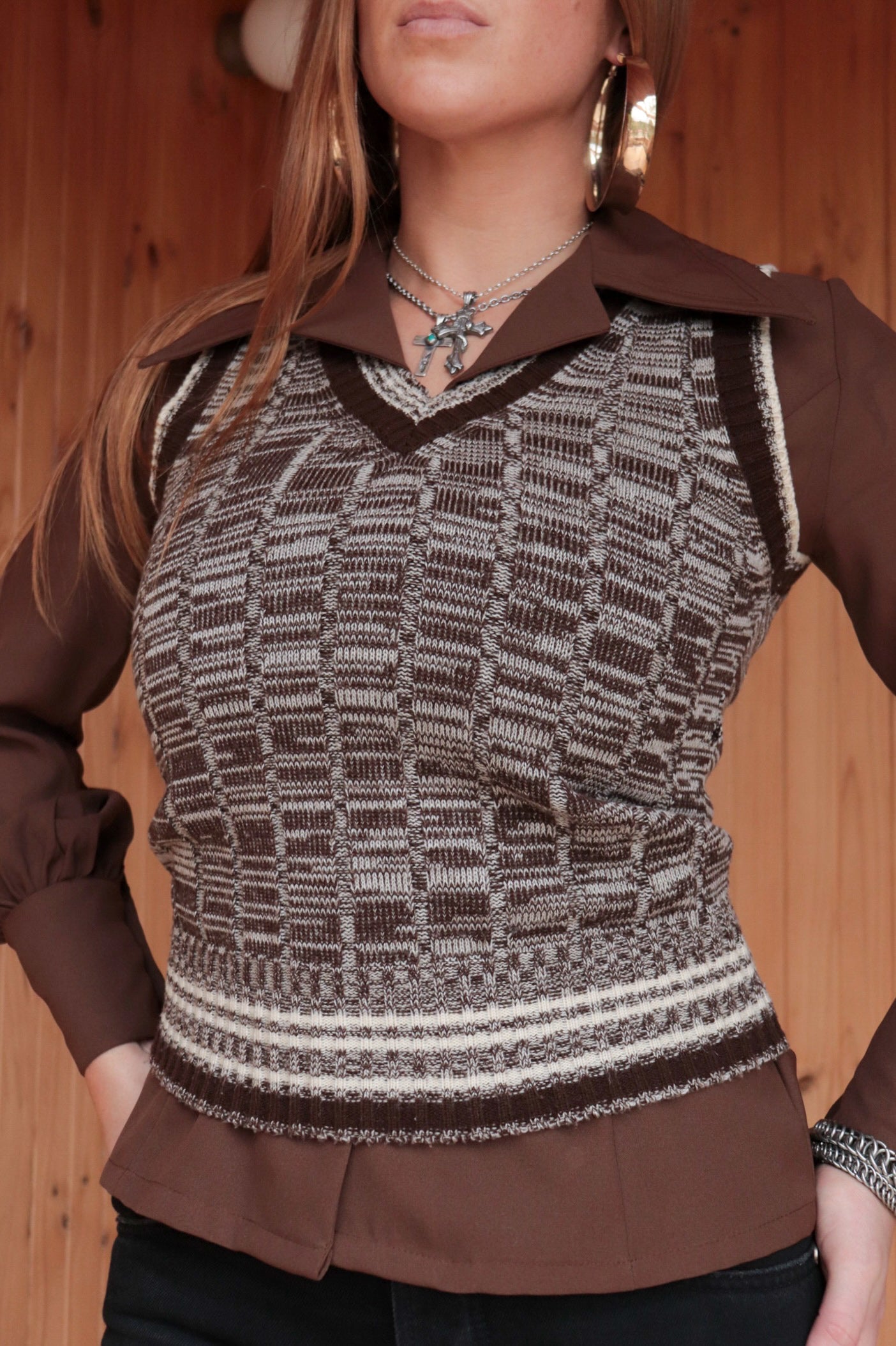 Brown Toned Knit Vest