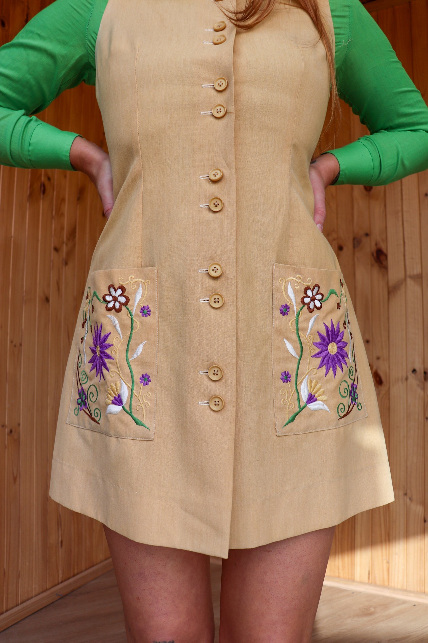 70s Mini Floral Button Up Pinafore