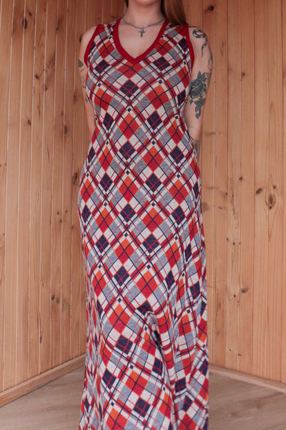 70s Tartan Maxi Dress