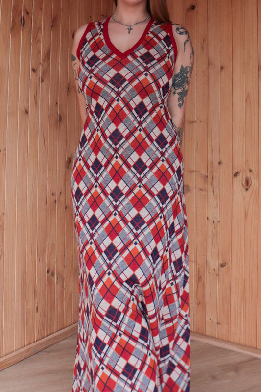 70s Tartan Maxi Dress