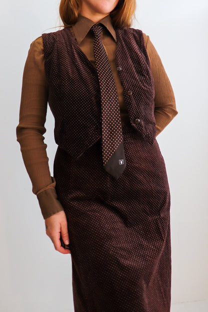 Velvet Polka Dot Vest & Skirt Set