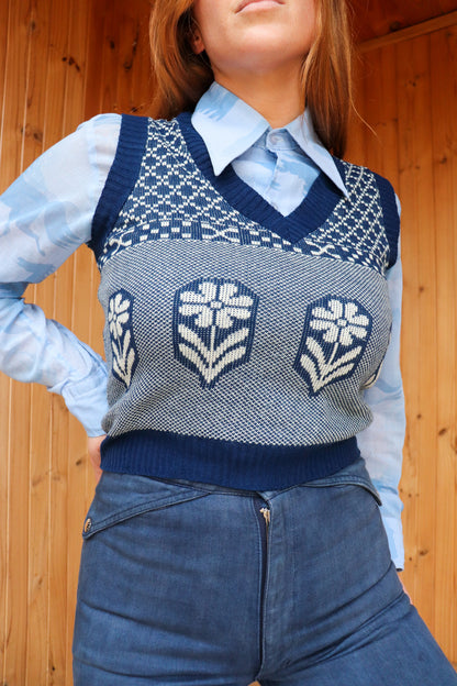 70s Floral Knit Vest