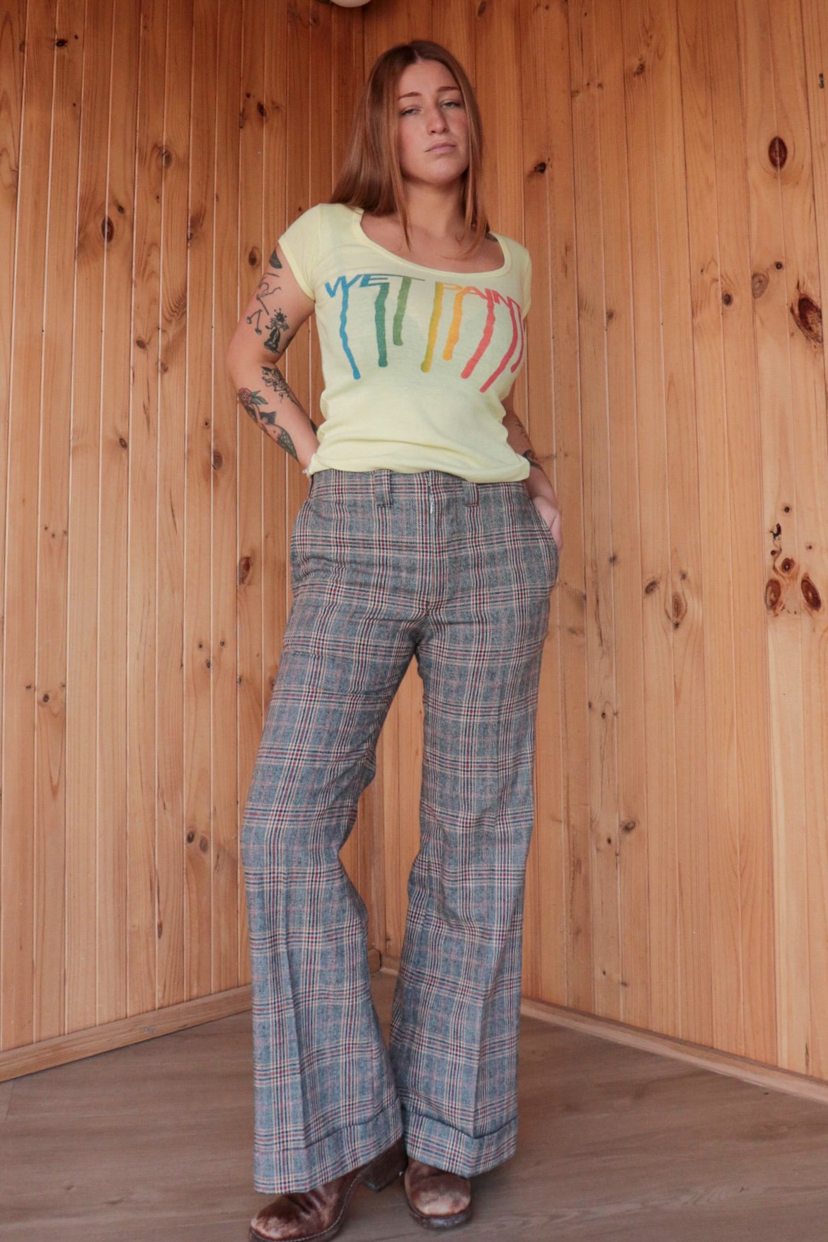 70s Wool Tartan Flares