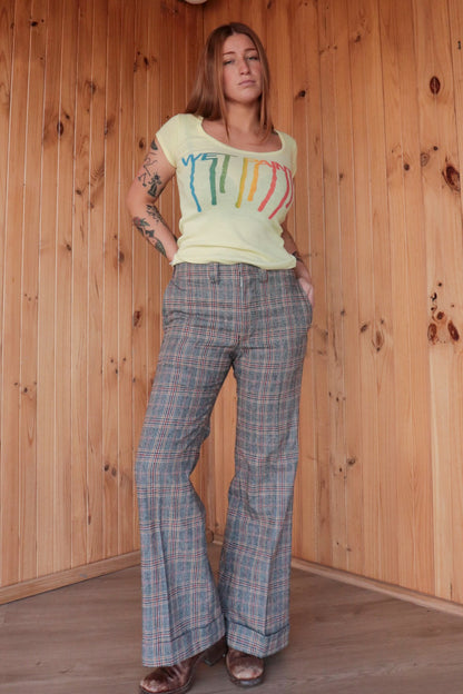 70s Wool Tartan Flares