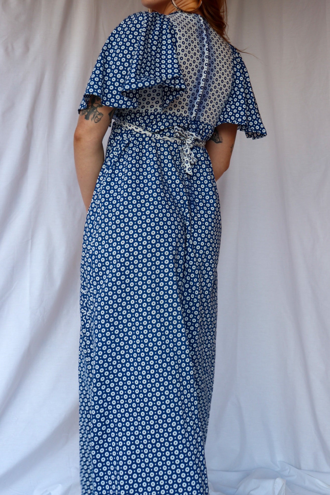 70s Blue & White Prairie Maxi