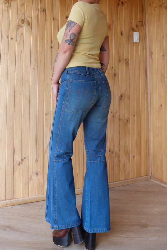 Mid Rise Pleated Flares