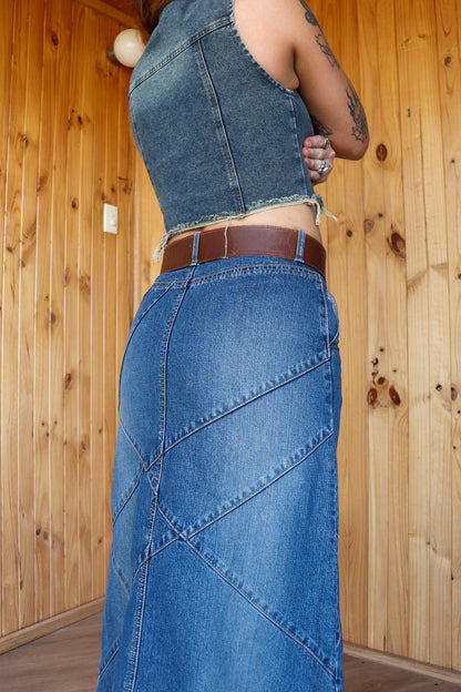Patchwork Denim Midi Skirt