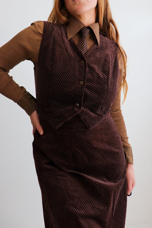 Velvet Polka Dot Vest & Skirt Set