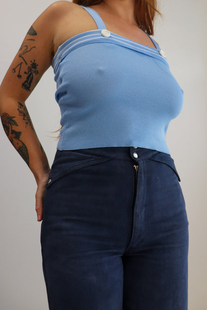 70s Baby Blue Knit Crop