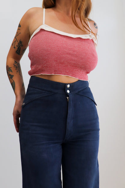 70s Red & White Knit Crop