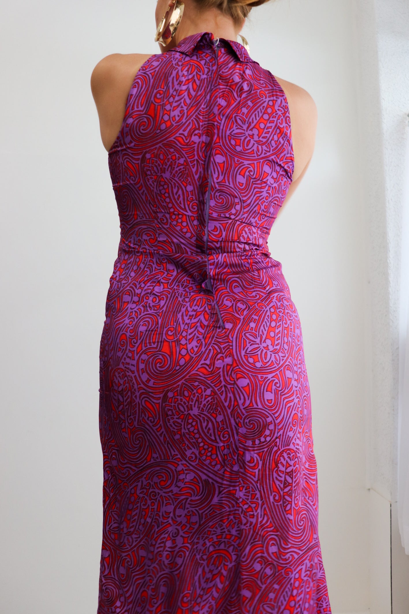 Purple & Orange Psychedelic Split Midi Dress