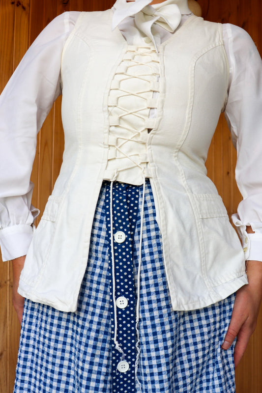 70s White Denim Corset Top