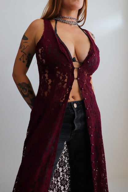 90s Burgundy Lace Duster