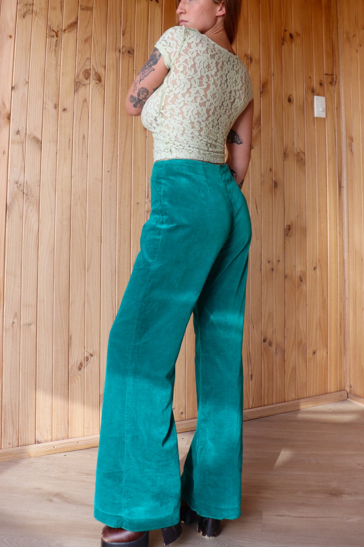 70s Green Velvet Flares