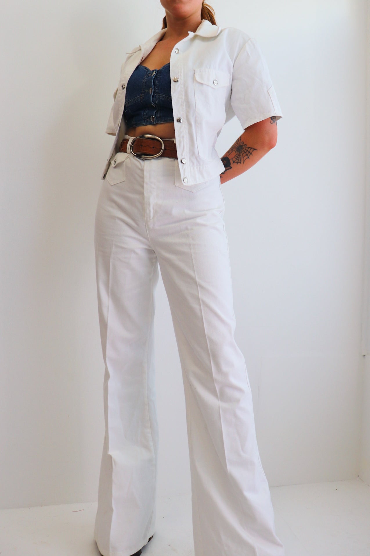 Dead-Stock White Flared Denim Suit
