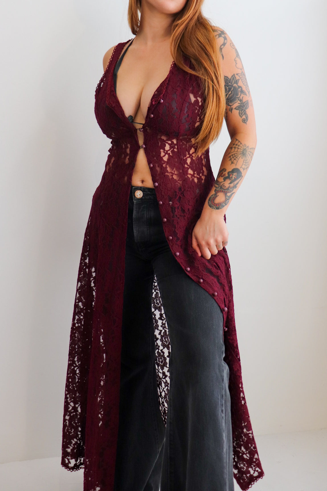 90s Burgundy Lace Duster