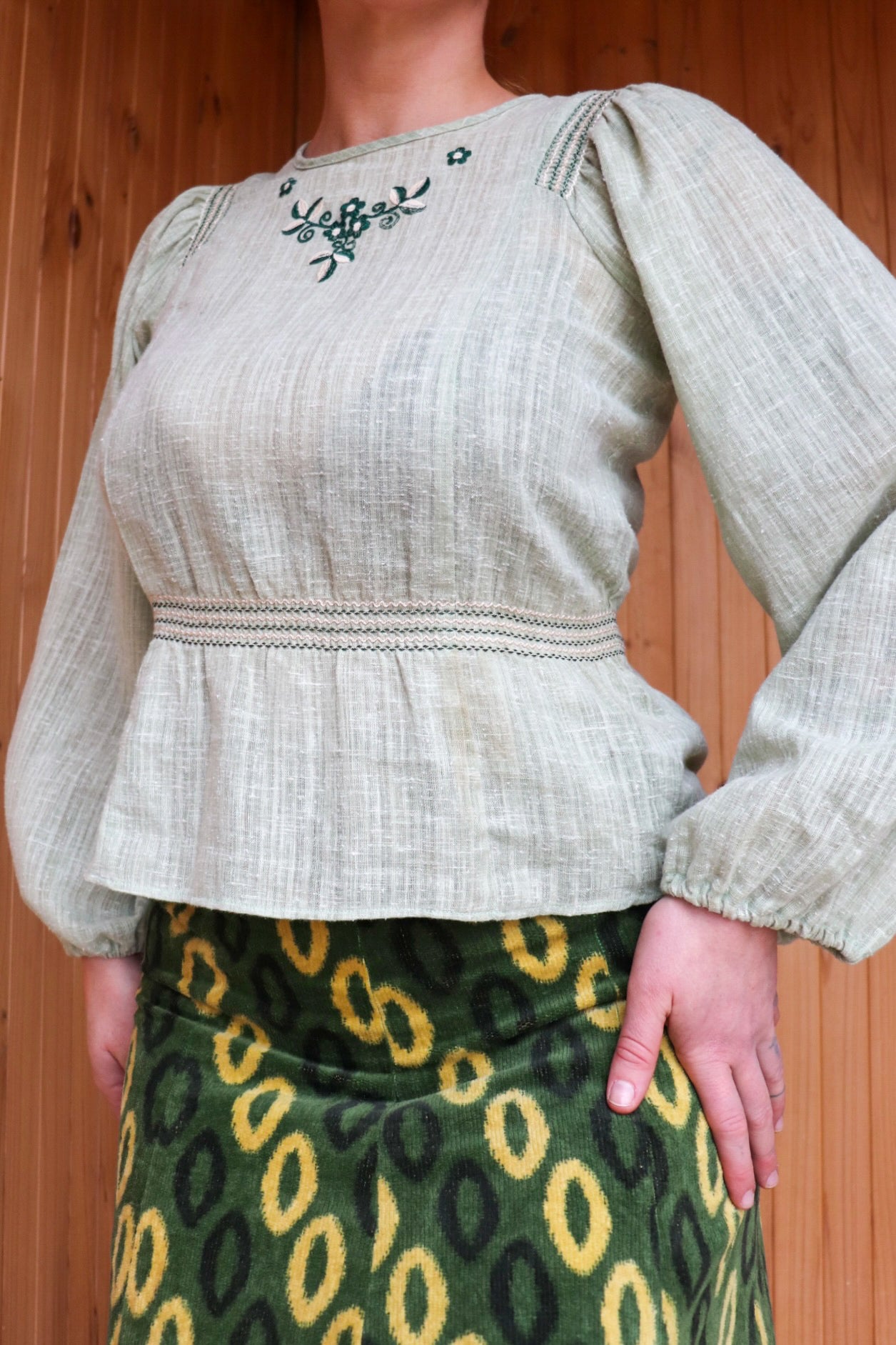 Green Embroidered Prairie Top