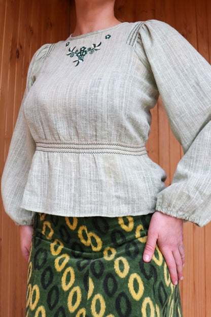 Green Embroidered Prairie Top