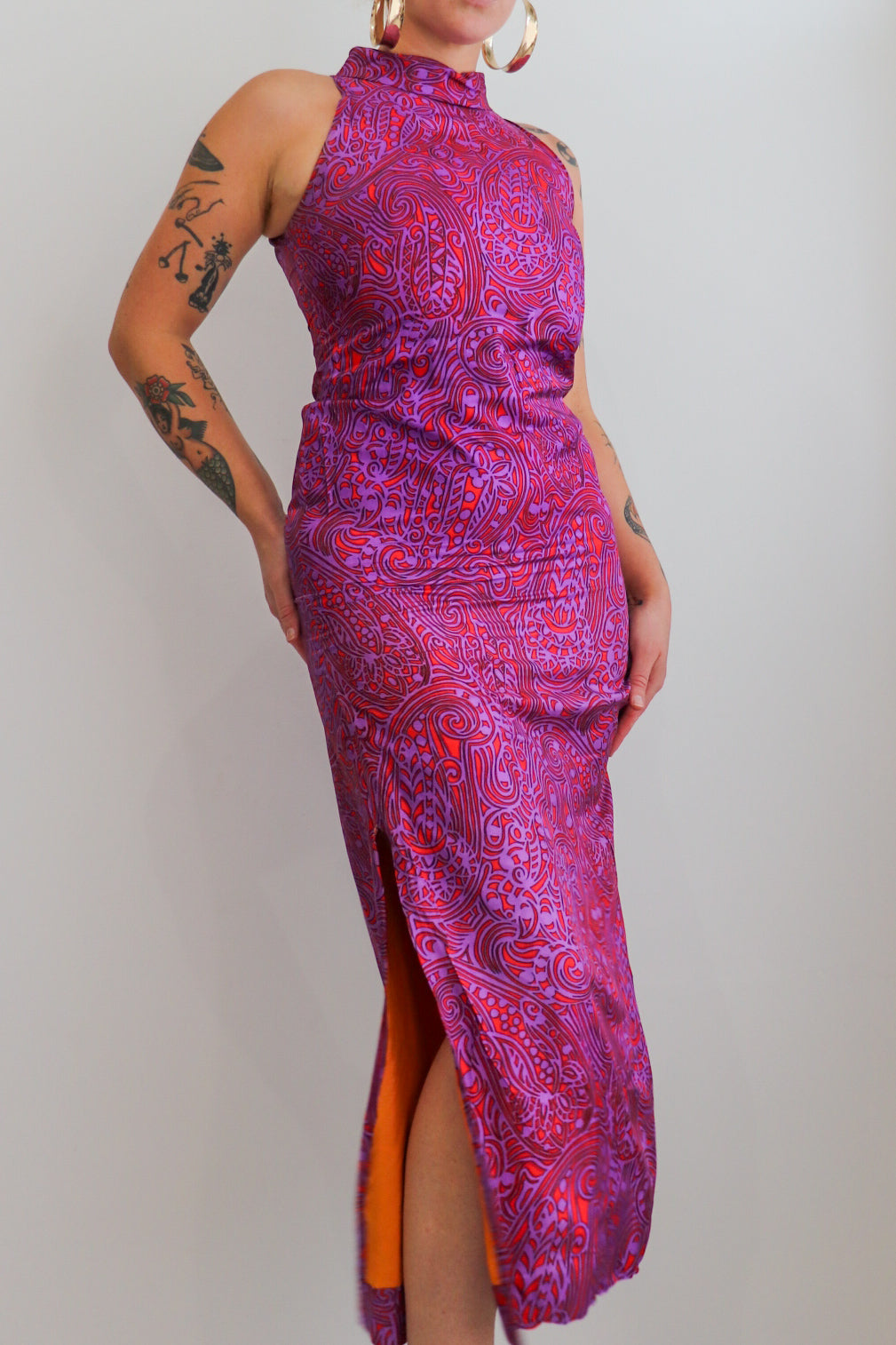 Purple & Orange Psychedelic Split Midi Dress