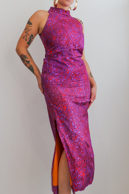 Purple & Orange Psychedelic Split Midi Dress