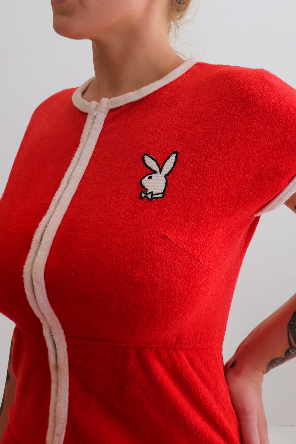 70s Playboy Red Terry Towelling Jumpsuit