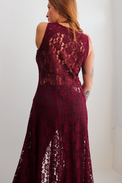 90s Burgundy Lace Duster