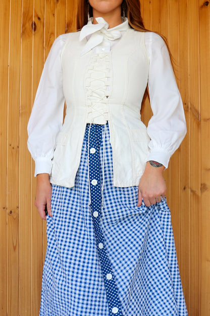 70s White Denim Corset Top
