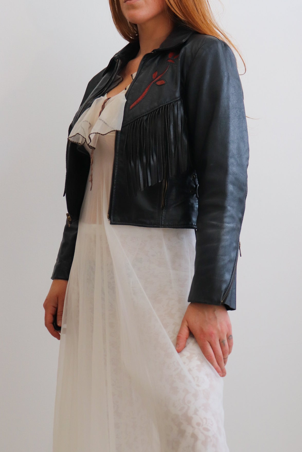 90s Rose Fringe Leather Jacket