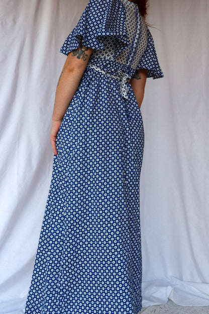 70s Blue & White Prairie Maxi