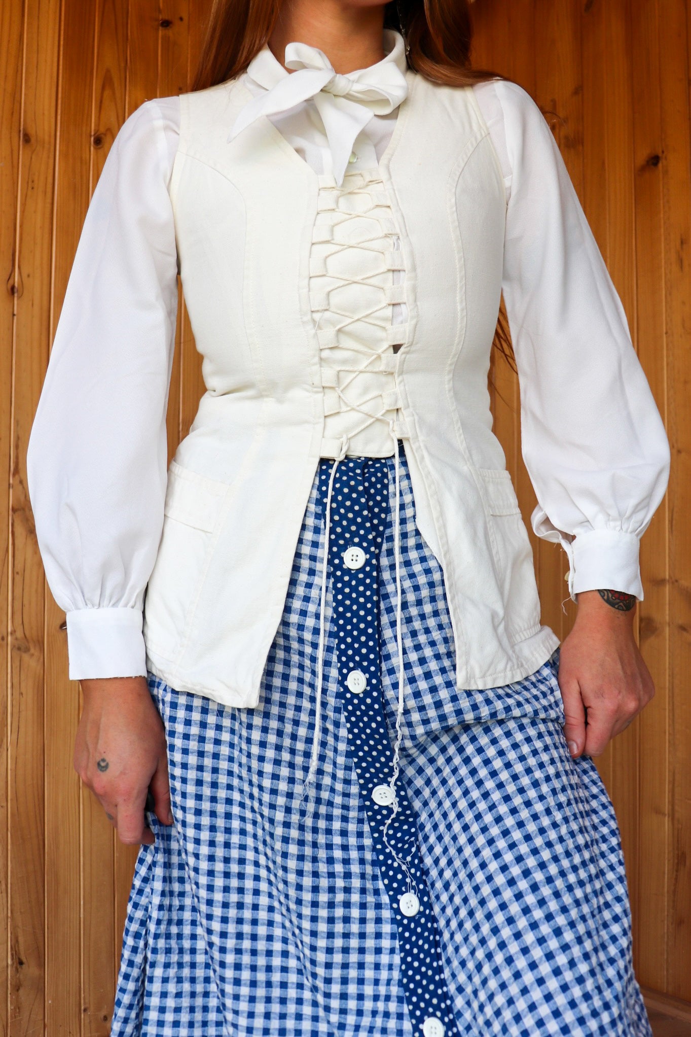 70s White Denim Corset Top