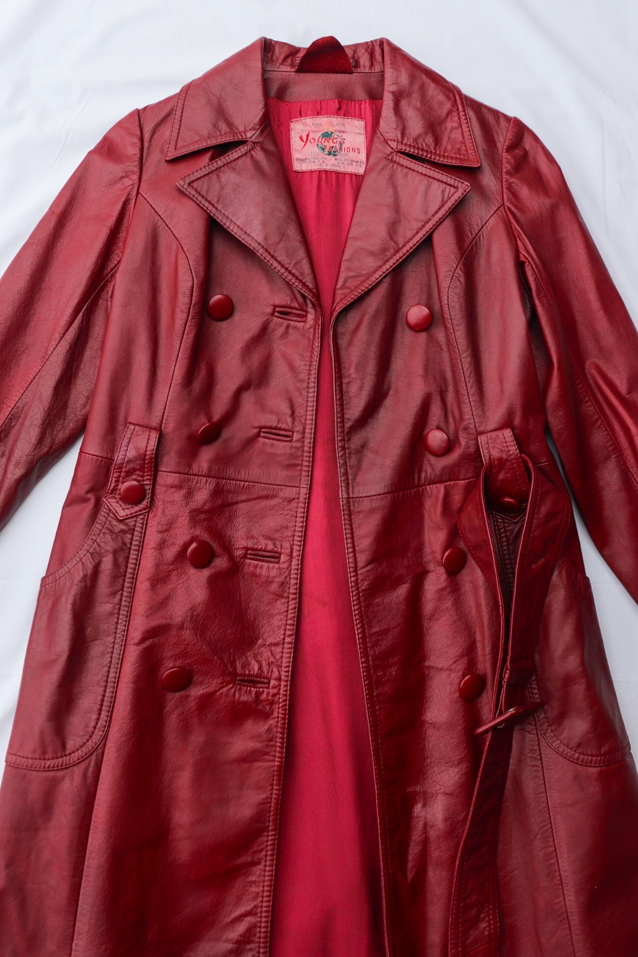 70s Burgundy Leather Trench Coat
