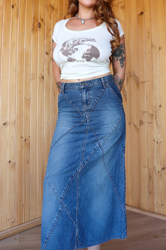 Patchwork Denim Midi Skirt