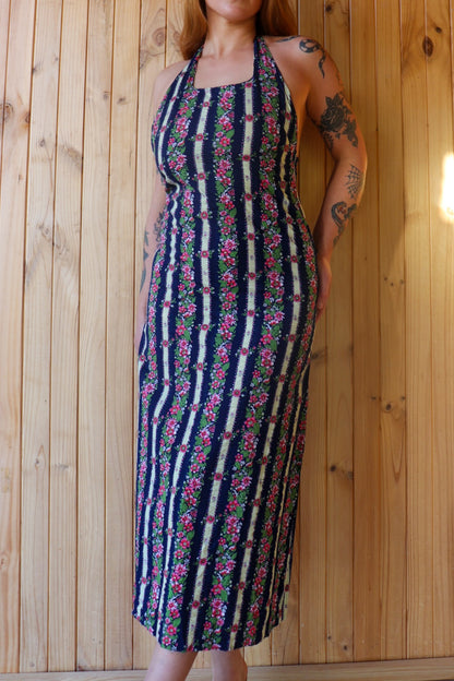 70s Floral Halter Maxi