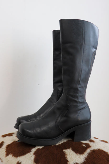 90s Black Leather Boots