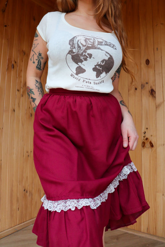 Maroon Midi Prairie Skirt