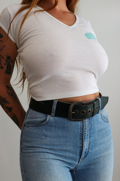 70s Green Leather Belt