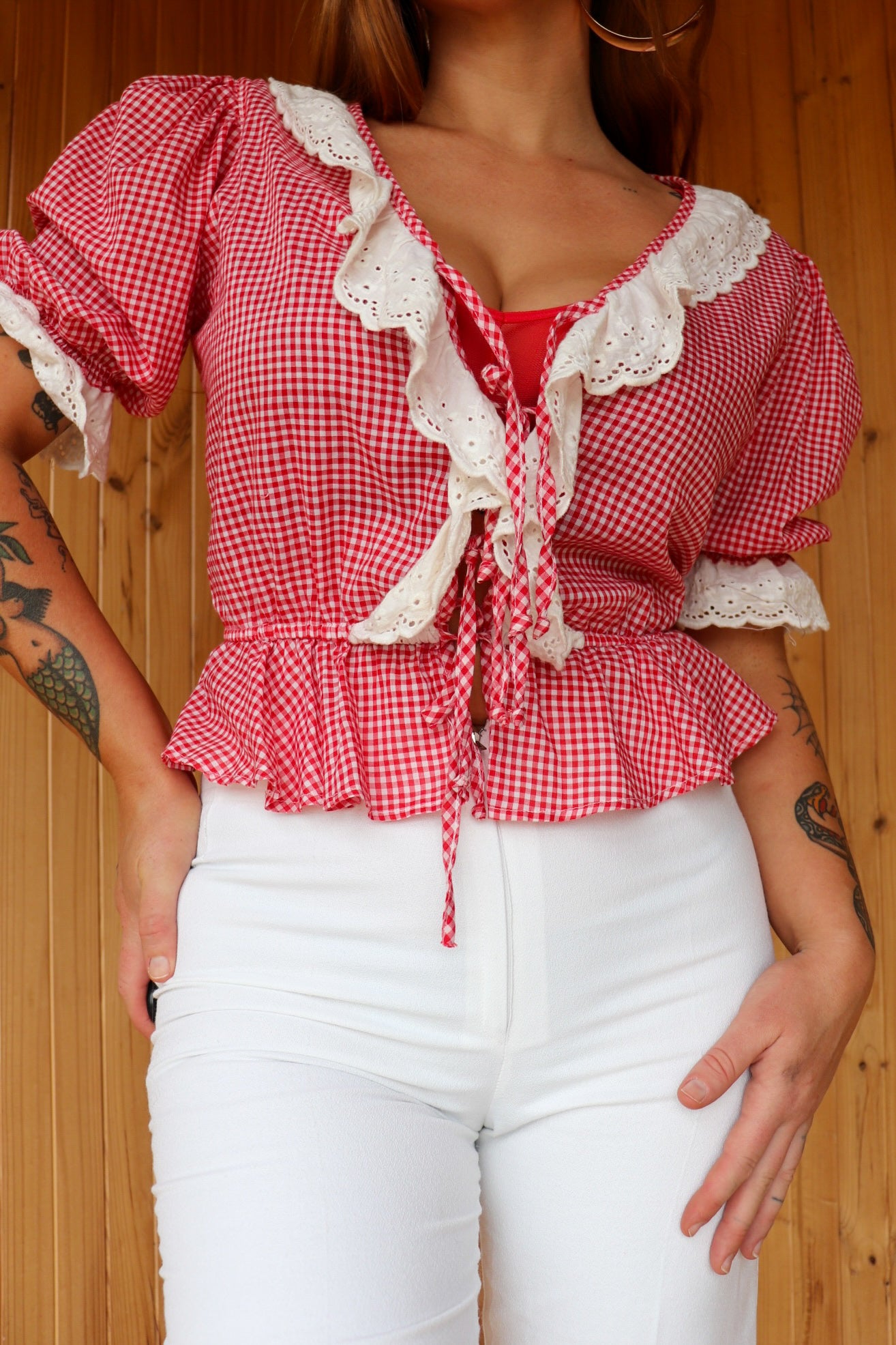 70s Gingham Tie Up Prairie Top