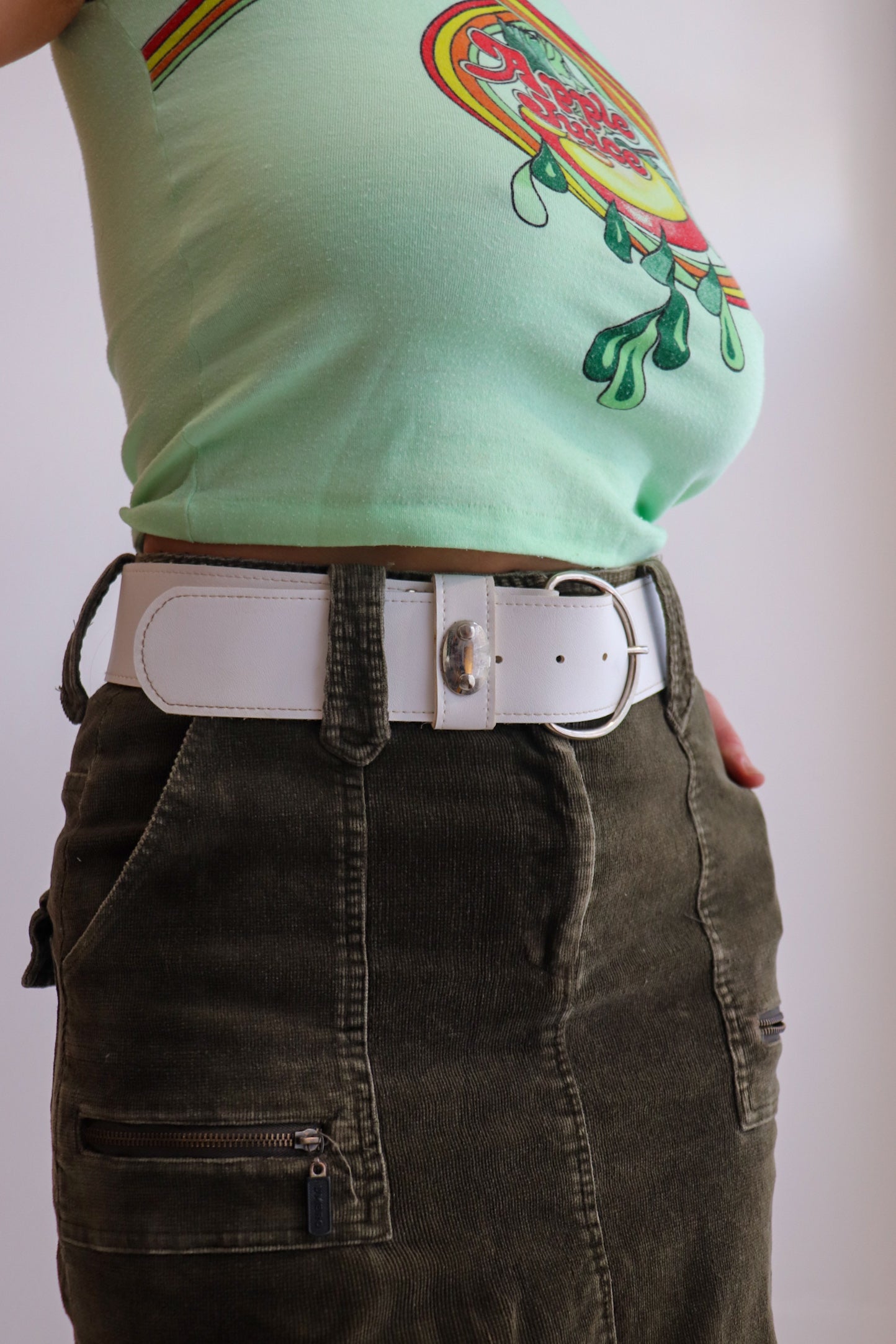 Deadstock White Leather Chunky Belt