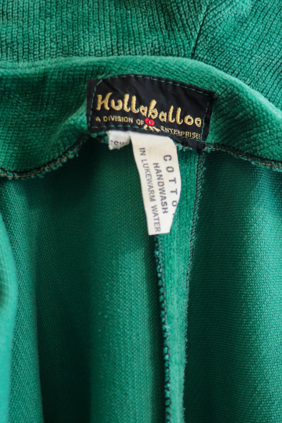 70s Green Corduroy Hooded Dress
