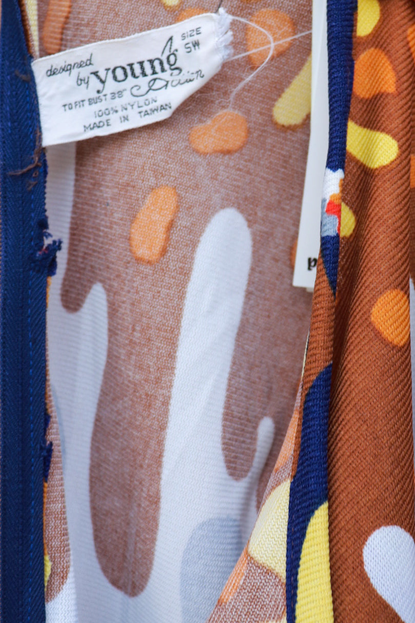 70s Psychedelic Drip Maxi Dress